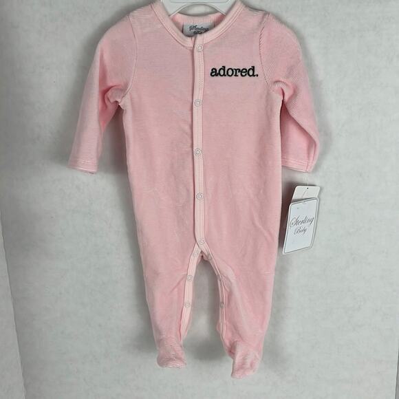 Sterling Baby Adored Pink Sleeper 3M Long Sleeve Footed Cotton Blend Snap Front - Picture 1 of 7